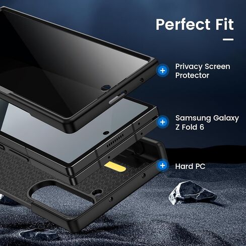 VEGO Galaxy Z Fold 6 Case with Built-in Privacy Screen Protector & Hinge Protection, Slim PU Leather Case for Samsung Galaxy Z Fold 6 5G - Carbon Fiber Black in Saudi Arabia
