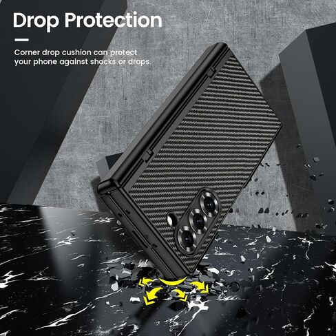 VEGO Galaxy Z Fold 6 Case with Built-in Privacy Screen Protector & Hinge Protection, Slim PU Leather Case for Samsung Galaxy Z Fold 6 5G - Carbon Fiber Black in Saudi Arabia