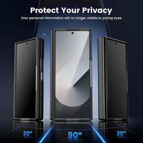 VEGO Galaxy Z Fold 6 Case with Built-in Privacy Screen Protector & Hinge Protection, Slim PU Leather Case for Samsung Galaxy Z Fold 6 5G - Carbon Fiber Black in Saudi Arabia