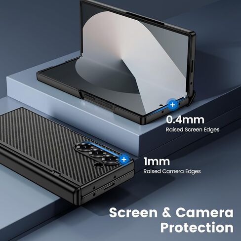 VEGO Galaxy Z Fold 6 Case with Built-in Privacy Screen Protector & Hinge Protection, Slim PU Leather Case for Samsung Galaxy Z Fold 6 5G - Carbon Fiber Black in Saudi Arabia