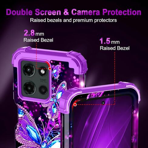 Miqala for Moto G 5G 2025 Case ، توهج في الطبقة المظلمة الثلاثة للخدمة الثقيلة ، الحماية الكاملة من الصدمات الكاملة المصد من البلاستيك الصلب+حالة حماية سيليكون ناعمة لـ Motorola Moto G 5G 2025 ، Amaranth Dark in Kuwait