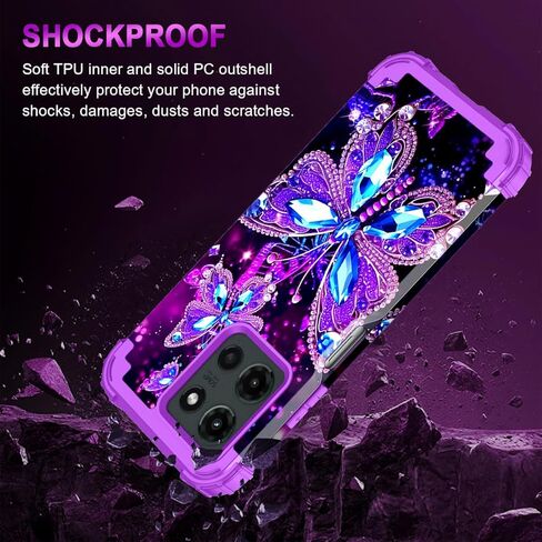 Miqala for Moto G 5G 2025 Case ، توهج في الطبقة المظلمة الثلاثة للخدمة الثقيلة ، الحماية الكاملة من الصدمات الكاملة المصد من البلاستيك الصلب+حالة حماية سيليكون ناعمة لـ Motorola Moto G 5G 2025 ، Amaranth Dark in Kuwait