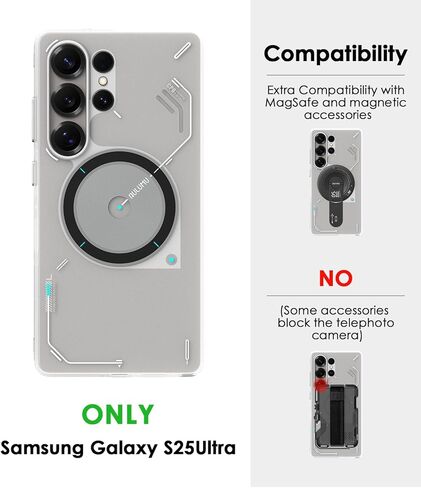 Aulumu S25 Ultra Galaxy Magnetic Case | تقنية IMD الحرارية | متوافق مع Magsafe | التبريد السلبي Samsung Galaxy S25 Ultra Case - رمادي شفاف in Kuwait