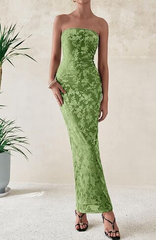 BTFBM Women Spring Dresses 2025 Elegant Wedding Guest Dresses Bodycon Tube Maxi Dress Split Floral Cocktail Dress in Kuwait