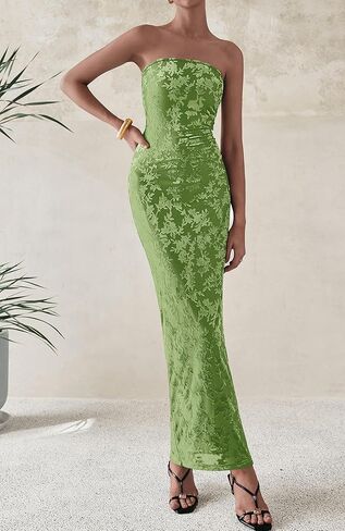 BTFBM Women Spring Dresses 2025 Elegant Wedding Guest Dresses Bodycon Tube Maxi Dress Split Floral Cocktail Dress in Kuwait