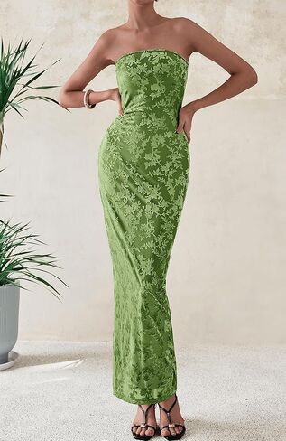 BTFBM Women Spring Dresses 2025 Elegant Wedding Guest Dresses Bodycon Tube Maxi Dress Split Floral Cocktail Dress in Kuwait