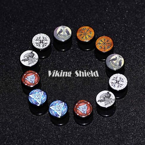 FLYUN Viking Earrings for Men, Fake Gauges, Mens Earrings, Viking Runes Earring Meaning Happiness Joy Wealth Love Power Strength Screw Flat Back Black Stud Faux Ear Plug in Kuwait