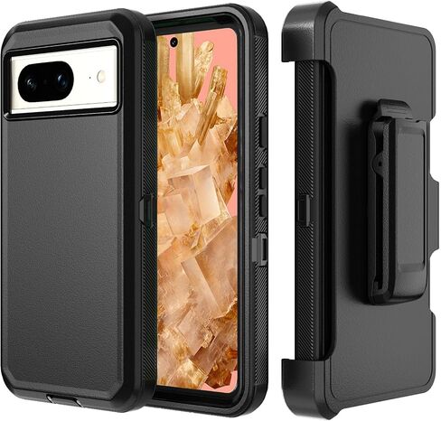 Phone Case for Google Pixel 8 Case,Heavy Duty Hard Shockproof Armor Protector Case Cover with Belt Clip Holster for Google Pixel 8 2023Phone Case (Black+Orange) in Saudi Arabia