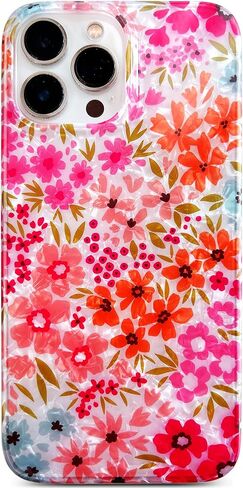 Qokey for iPhone 15 Pro Case 6.1", Cute Clear Flowers Case for Girls Women Shell Pattern Soft Lightweight Slim Fit TPU Shockproof Phone Case for iPhone 15 Pro 6.1", Pink Garden Floral in Saudi Arabia