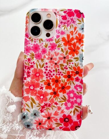 Qokey for iPhone 15 Pro Case 6.1", Cute Clear Flowers Case for Girls Women Shell Pattern Soft Lightweight Slim Fit TPU Shockproof Phone Case for iPhone 15 Pro 6.1", Pink Garden Floral in Saudi Arabia