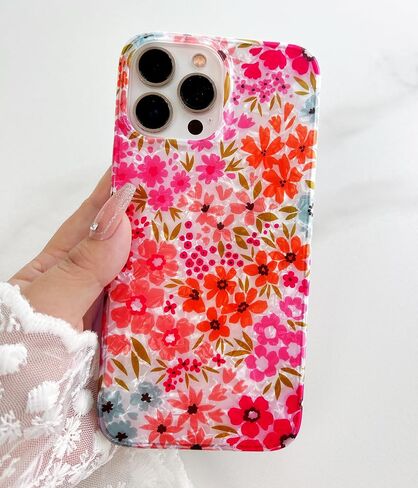 Qokey for iPhone 15 Pro Case 6.1", Cute Clear Flowers Case for Girls Women Shell Pattern Soft Lightweight Slim Fit TPU Shockproof Phone Case for iPhone 15 Pro 6.1", Pink Garden Floral in Saudi Arabia