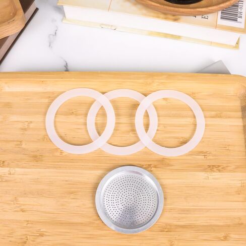 1 Filter and 3 Silicone Gasket Seals Replacement for Aluminium Moka Pot and Stovetop Espresso Coffee Maker (3 Cup) in Saudi Arabia