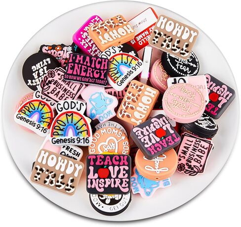 Zeyune 40 Pcs Silicone Focal Beads for Pens, Colorful Silicone Beads for Keychain Making DIY Gift Necklace Bracelet Jewelry(Inspirational Style) in Kuwait