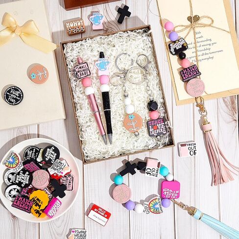 Zeyune 40 Pcs Silicone Focal Beads for Pens, Colorful Silicone Beads for Keychain Making DIY Gift Necklace Bracelet Jewelry(Inspirational Style) in Kuwait