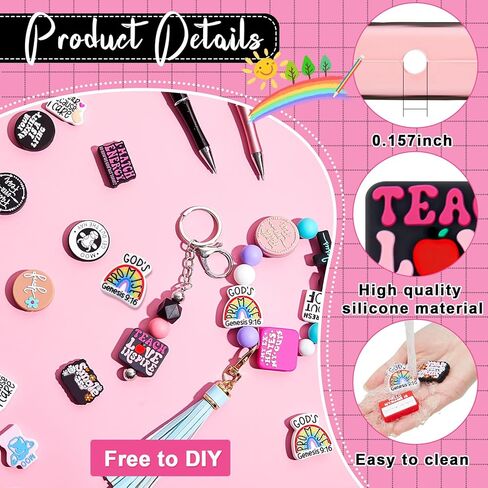 Zeyune 40 Pcs Silicone Focal Beads for Pens, Colorful Silicone Beads for Keychain Making DIY Gift Necklace Bracelet Jewelry(Inspirational Style) in Kuwait