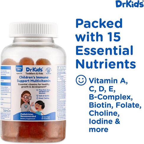 DrKids Immune Support Multivitamin Gummy Bites, 15 Essential Vitamins and Minerals, May Support Immune Function, Growth, and Development*, Great Tasting, 60 Count. in Saudi Arabia