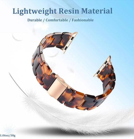 Resin Bands Compatible with Apple Watch Bands for Women Lightweight Tortoiseshell Watch Strap 38mm 40mm 41mm 42mm S10 Dressy Watches Band Wristband for iwatch Series 9/8/7/6/5/4/3/2/1/SE in Saudi Arabia