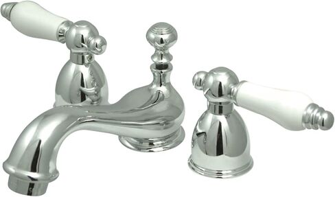 Kingston Brass KS3952PL Restoration Mini Widespread Lavatory Faucet with Porcelain Lever Handle, Polished Brass,4-Inch Adjustable Center in Saudi Arabia