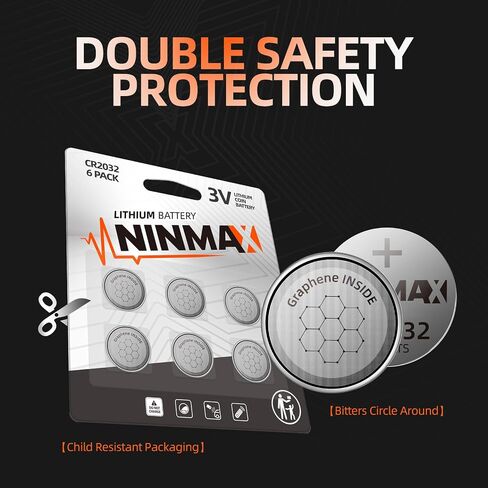 NINMAX® CR2032 3V Lithium Battery, 6 Count, Compatible with AirTag, Key Fob, Contact Sensor, and Other Devices in Saudi Arabia