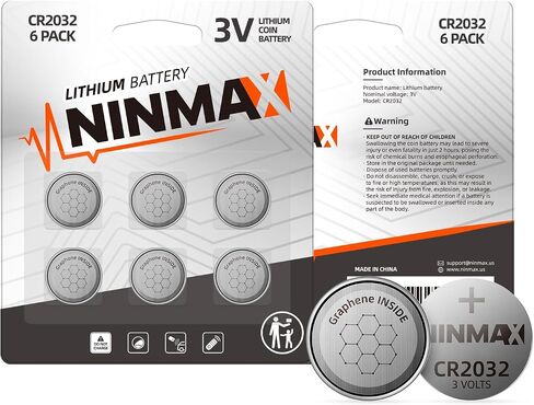 NINMAX® CR2032 3V Lithium Battery, 6 Count, Compatible with AirTag, Key Fob, Contact Sensor, and Other Devices in Saudi Arabia