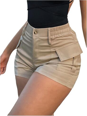 WDIRARA Women's Low Waist Button Streetwear Cargo Shorts with Pockets in Kuwait