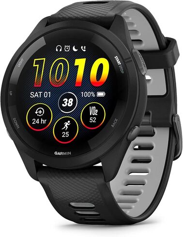 Garmin Forerunner 265 Running Smartwatch ، شاشة AMOLED الملونة ، مقاييس التدريب ورؤى الاسترداد ، باللونين الأسود والمسحوق الرمادي (متجدد) in Kuwait