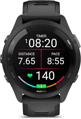 Garmin Forerunner 265 Running Smartwatch ، شاشة AMOLED الملونة ، مقاييس التدريب ورؤى الاسترداد ، باللونين الأسود والمسحوق الرمادي (متجدد) in Kuwait