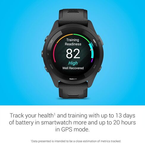 Garmin Forerunner 265 Running Smartwatch ، شاشة AMOLED الملونة ، مقاييس التدريب ورؤى الاسترداد ، باللونين الأسود والمسحوق الرمادي (متجدد) in Kuwait