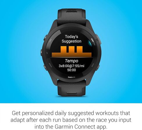 Garmin Forerunner 265 Running Smartwatch ، شاشة AMOLED الملونة ، مقاييس التدريب ورؤى الاسترداد ، باللونين الأسود والمسحوق الرمادي (متجدد) in Kuwait