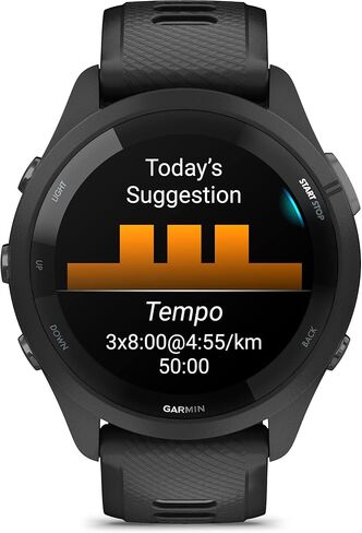 Garmin Forerunner 265 Running Smartwatch ، شاشة AMOLED الملونة ، مقاييس التدريب ورؤى الاسترداد ، باللونين الأسود والمسحوق الرمادي (متجدد) in Kuwait