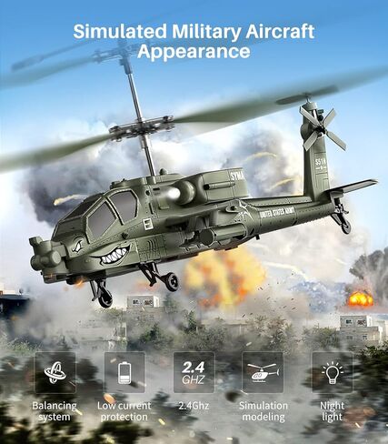 SYMA Remote Control Helicopter with 4*Spare Blades, 1* USB Cable, 1*Screwdriver, 2.4GHz RC Army Helicopter Ideal Gift for Kids Beginners in Saudi Arabia