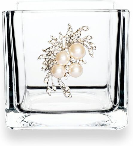 THE QUEENS' JEWELS Snowflake Jeweled 4x4 Candle Holder Vase - Unique Gift for Women, Birthday, Cute, Fun, Cocktail, Queen, Not Painted, Decorated, Bling, Bedazzled, Rhinestone in Kuwait