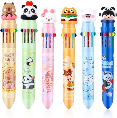 PLwelth Multicolor Ballpoint Pen 0.5mm Cute Cartoon Panda Ballpoint Pen 10-in-1 Colored Retractable Animal Ballpoint Pens for Office Supplies Back to School Gifts for Her Him Assorted Ink(4-Count) in Saudi Arabia