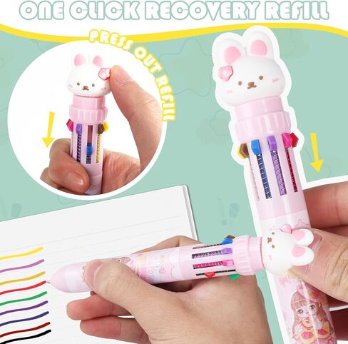 PLwelth Multicolor Ballpoint Pen 0.5mm Cute Cartoon Panda Ballpoint Pen 10-in-1 Colored Retractable Animal Ballpoint Pens for Office Supplies Back to School Gifts for Her Him Assorted Ink(4-Count) in Saudi Arabia