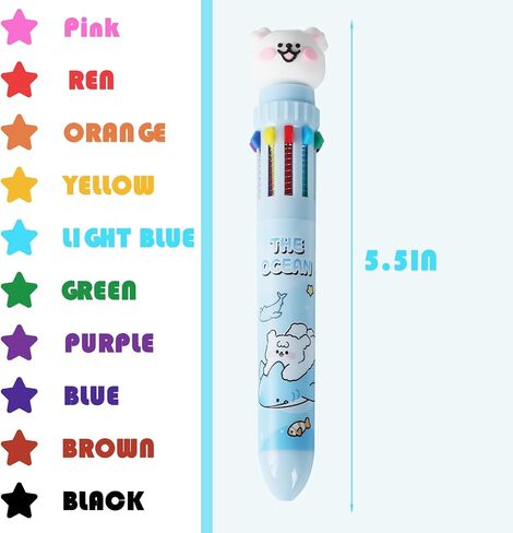PLwelth Multicolor Ballpoint Pen 0.5mm Cute Cartoon Panda Ballpoint Pen 10-in-1 Colored Retractable Animal Ballpoint Pens for Office Supplies Back to School Gifts for Her Him Assorted Ink(4-Count) in Saudi Arabia