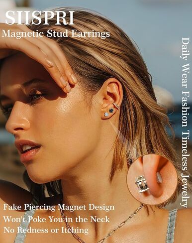SIISPRI 4 Pairs Magnetic Stud Earrings for Men Stainless Steel Magnetic Earrings Men Clip on Earrings Non Piercing Earrings Unisex CZ Magnetic Earrings for Men 6MM in Kuwait