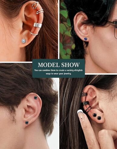 SIISPRI 4 Pairs Magnetic Stud Earrings for Men Stainless Steel Magnetic Earrings Men Clip on Earrings Non Piercing Earrings Unisex CZ Magnetic Earrings for Men 6MM in Kuwait