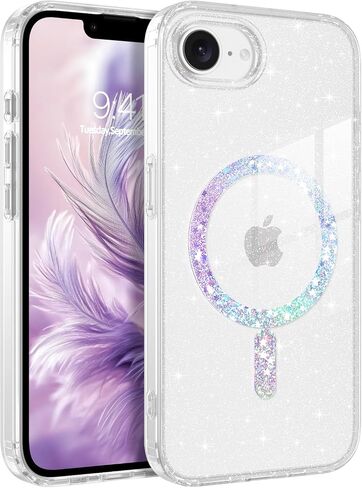 BENTOBEN Magnetic for iPhone 16e Case, Clear Crystal Glitter 16e Phone Case with Magsafe Accessories, Women Girl Clear Sparkly Cute Cover for iPhone 16E 6.1"/ SE4 2025, Clear Hot Pink Glitter in Saudi Arabia