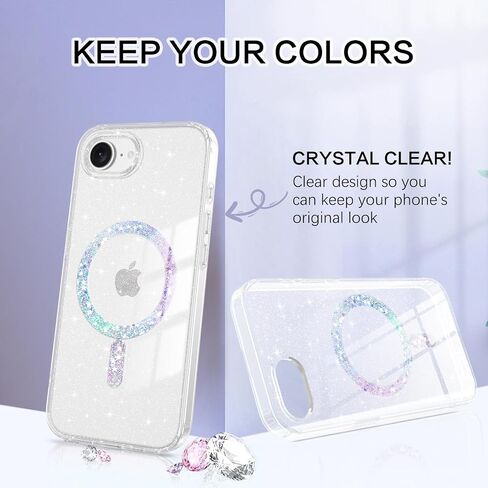 BENTOBEN Magnetic for iPhone 16e Case, Clear Crystal Glitter 16e Phone Case with Magsafe Accessories, Women Girl Clear Sparkly Cute Cover for iPhone 16E 6.1"/ SE4 2025, Clear Hot Pink Glitter in Saudi Arabia