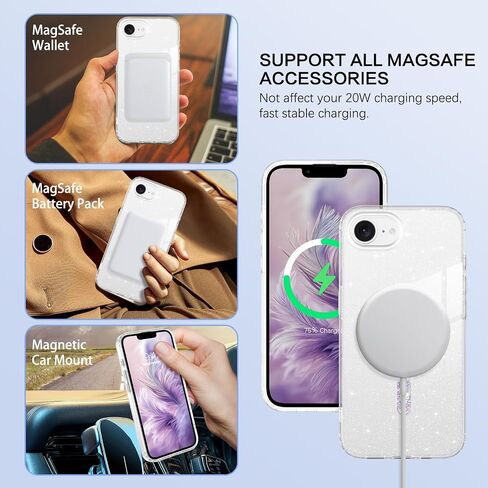 BENTOBEN Magnetic for iPhone 16e Case, Clear Crystal Glitter 16e Phone Case with Magsafe Accessories, Women Girl Clear Sparkly Cute Cover for iPhone 16E 6.1"/ SE4 2025, Clear Hot Pink Glitter in Saudi Arabia