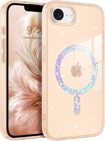 BENTOBEN Magnetic for iPhone 16e Case, Clear Crystal Glitter 16e Phone Case with Magsafe Accessories, Women Girl Clear Sparkly Cute Cover for iPhone 16E 6.1"/ SE4 2025, Clear Hot Pink Glitter in Saudi Arabia