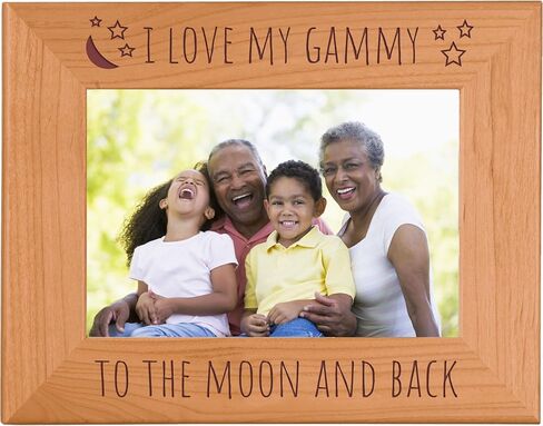 CustomGiftsNow I Love My Gammy to the Moon and Back - خشب الآلدر الطبيعي المنقوش المعلق/صورة سطح الطاولة، صورة تذكارية للعائلة، إطار خشبي حقيقي in Kuwait