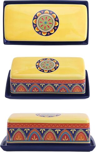 Bico Red Spring Bird Ceramic Butter Dish with Lid, Butter Keeper for Counter, Kitchen, Dishwasher Safe in Kuwait