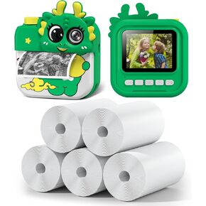 HANGRUI Kids Camera Instant Print and 5 Rolls Refill Print Paper, 2.4 Inch IPS Screen Digital Camera for Kids, Portable Refill Print Paper, Boys Girls Christmas Birthday Gifts for Age 3-12