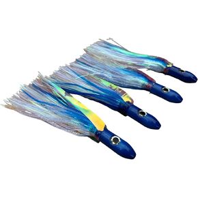 3.5 Oz 7 inch Flying Islander Offshore Trolling Lure, Tuna, Mahi, Wahoo Lure - 4 Pack (4 Blue/White)