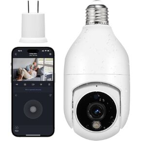 2K Bulb Security Camera, Waterproof Outdoor Indoor Wireless 5G& 2.4GHz 4MP Security Camera,Easy Installation,Easy Connection,Motion Detection,Full Color Day and Night