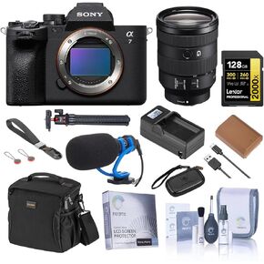 Sony Alpha a7 IV Mirrorless Camera with FE 24-105mm f/4 G OSS Lens, Bundle with 128GB Memory Card, Shoulder Bag, NP-FZ100 Battery, Charger Plate, Charger, Microphone, Tripod, Wrist Strap