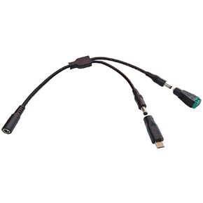 DC Power Splitter Set, 2.1 x 5.5mm Female to Dual Male Adapter, USB Mini Power Connector, and Screw Terminal Block for Power Distribution