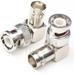 BNC Male to Female Right Angle Connectors, Coax Cable Adapters, 90 Degree RF Coaxial Connector for CCTV (2 Packs)