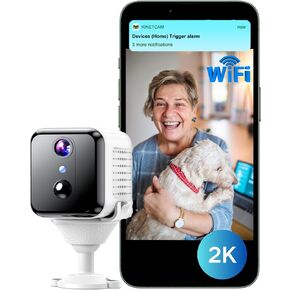 كاميرا أمان داخلية لاسلكية-2K HD Wi-Fi كاميرا ، مراقبة في الوقت الفعلي مع التطبيق ، واكتشاف الحركة/تنبيهات الإخطار الفوري ، وبطارية قابلة للاستعداد قابلة للإعادة شحنها 100 يوم